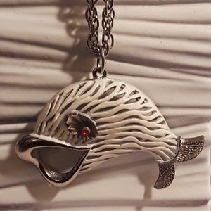 Vintage JJ Jonette white fish pendant